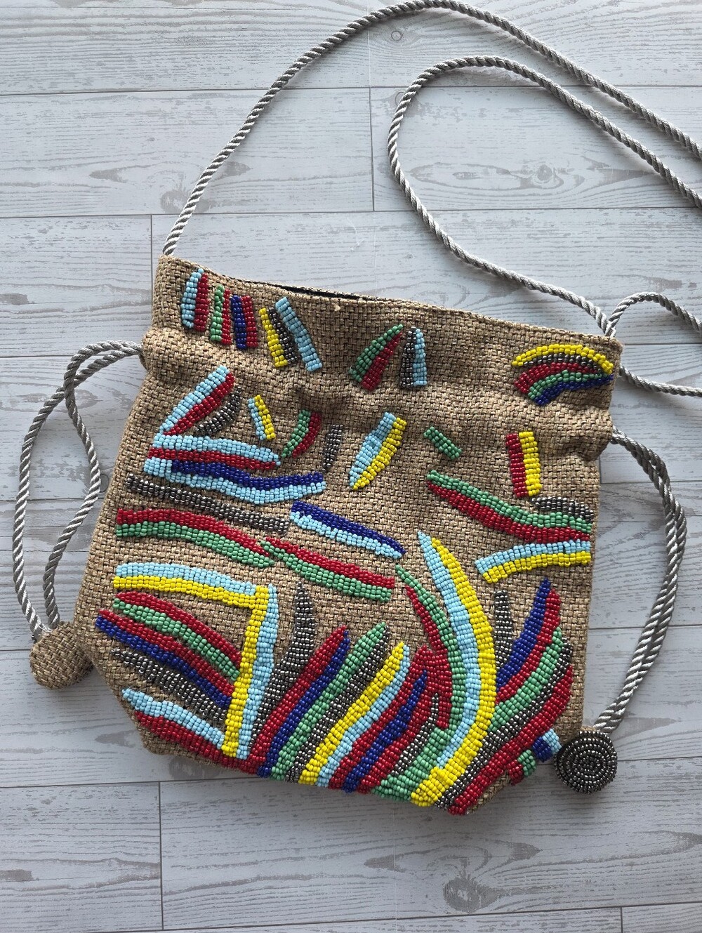 Indigo Moon Beaded Drawstring Bag Boho